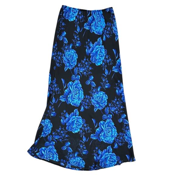 90s/00s Impressions Blue Roses Grunge Midi Skirt - Picture 4 of 6